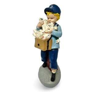 Vintage Chalkware Postman Little Boy Postal Letter Mail Carrier Statue Figurine